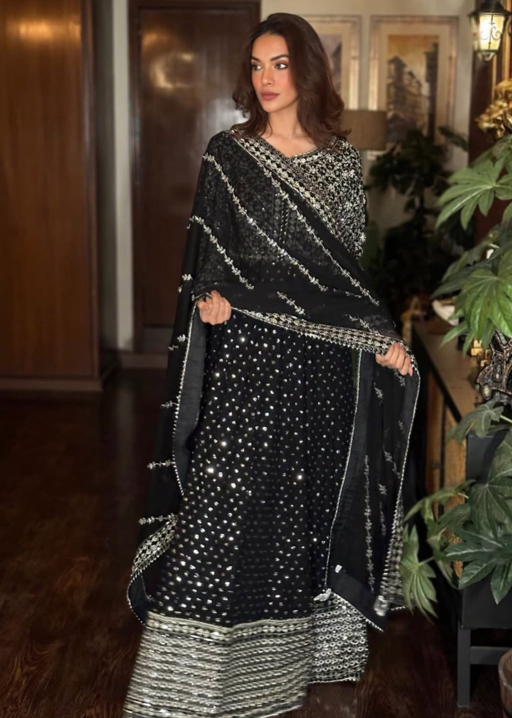 Suits By Sadia Chiffon black maxi Women 3pcs