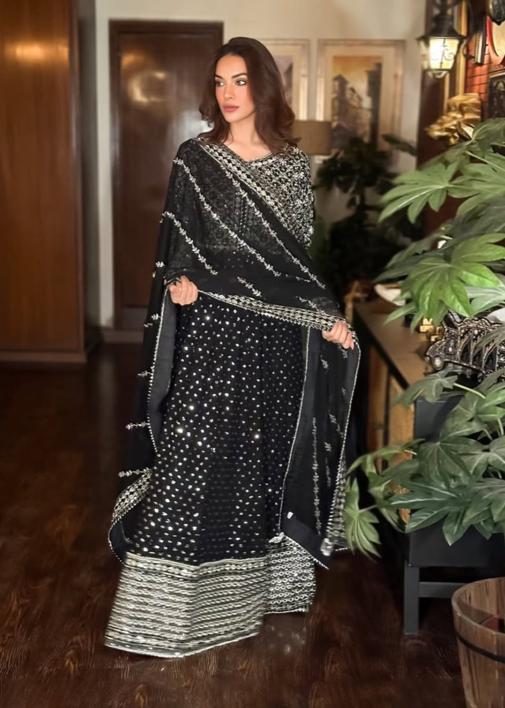 Suits By Sadia Chiffon black maxi Women 3pcs