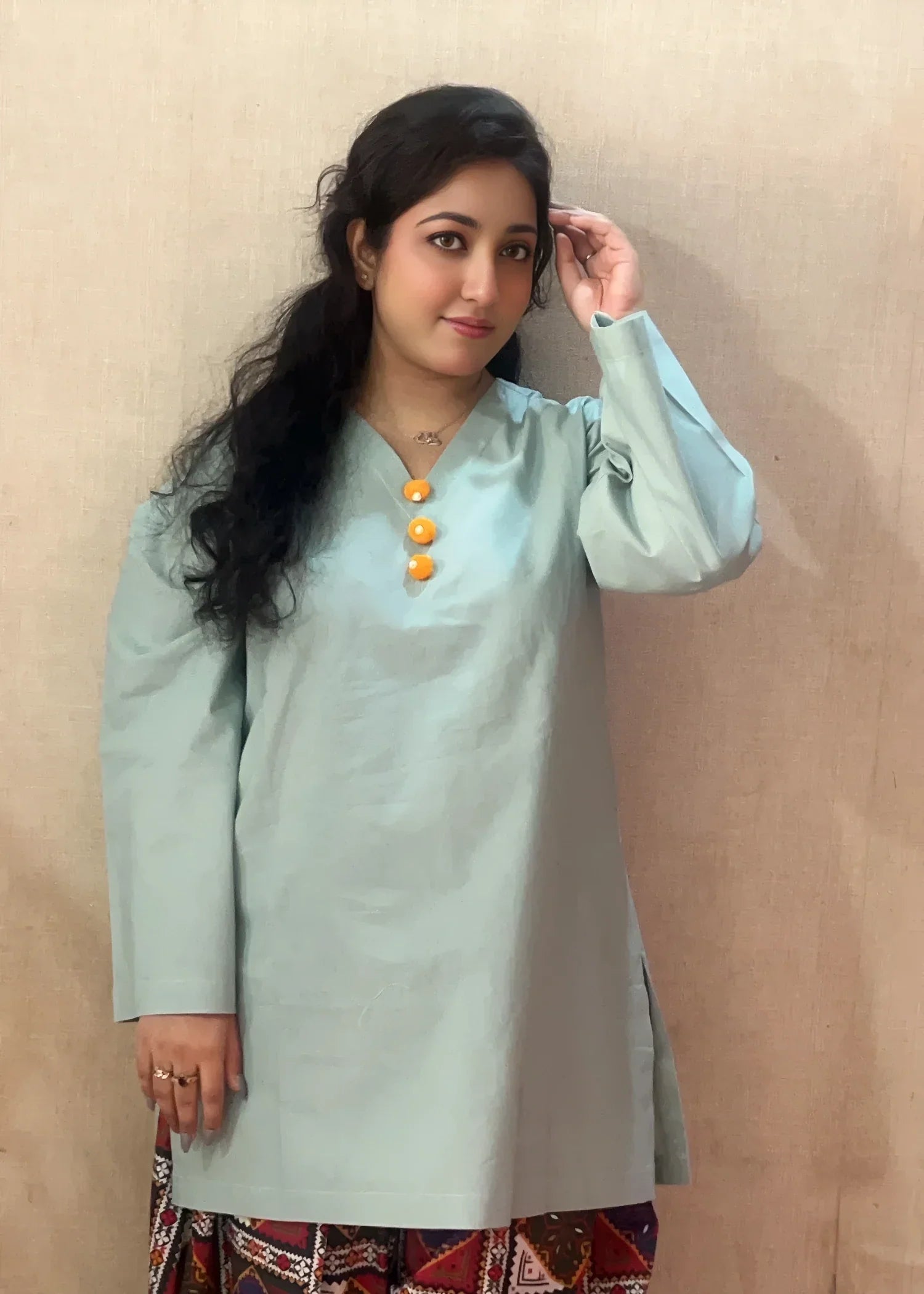 Urban Cut Cotton Solid and Printed Co Ord Set with Farshi Shalwar Green Women 2pcs