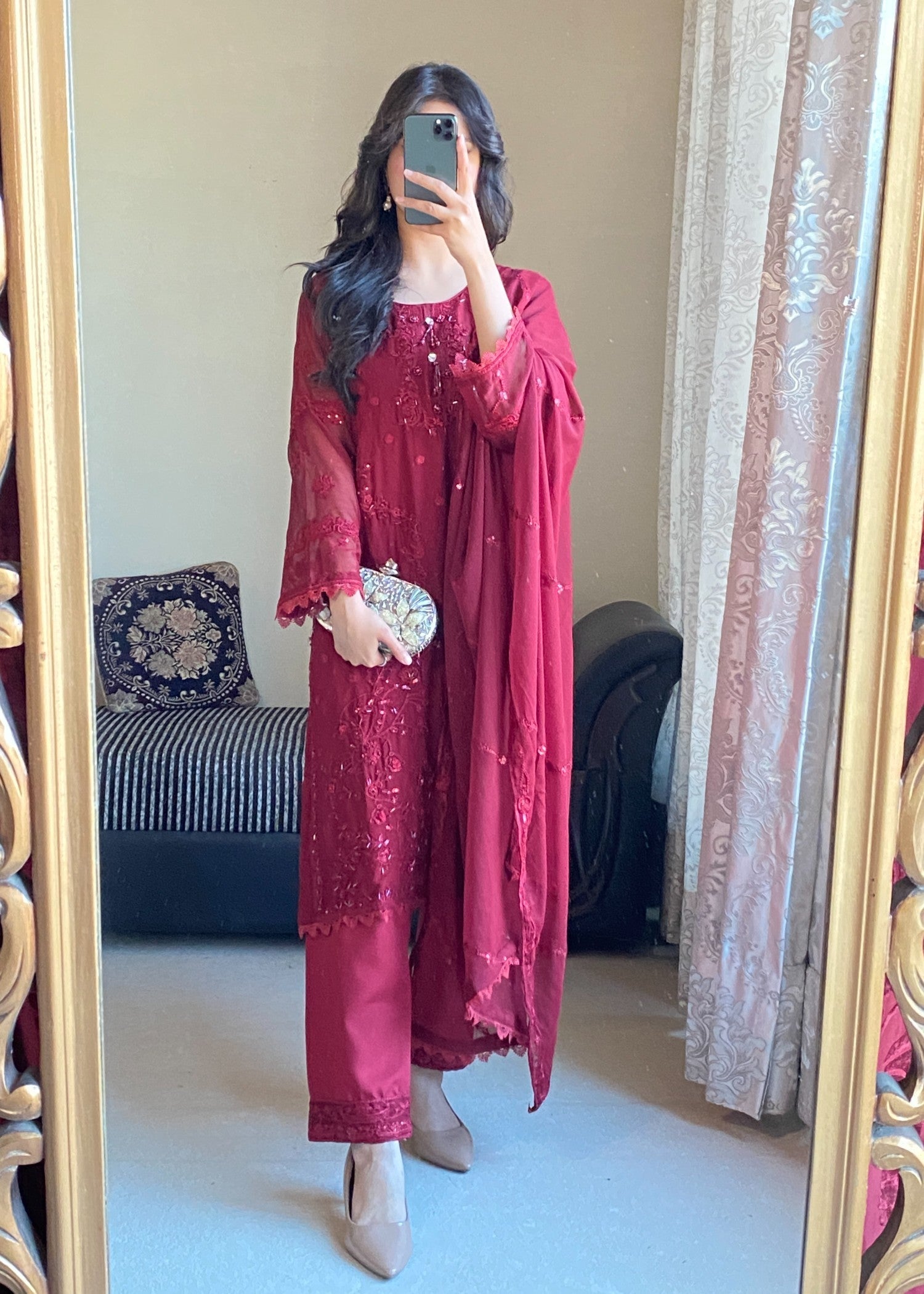 Four Season Boutique NIMRA CHIFFON MAROON Women 3pcs