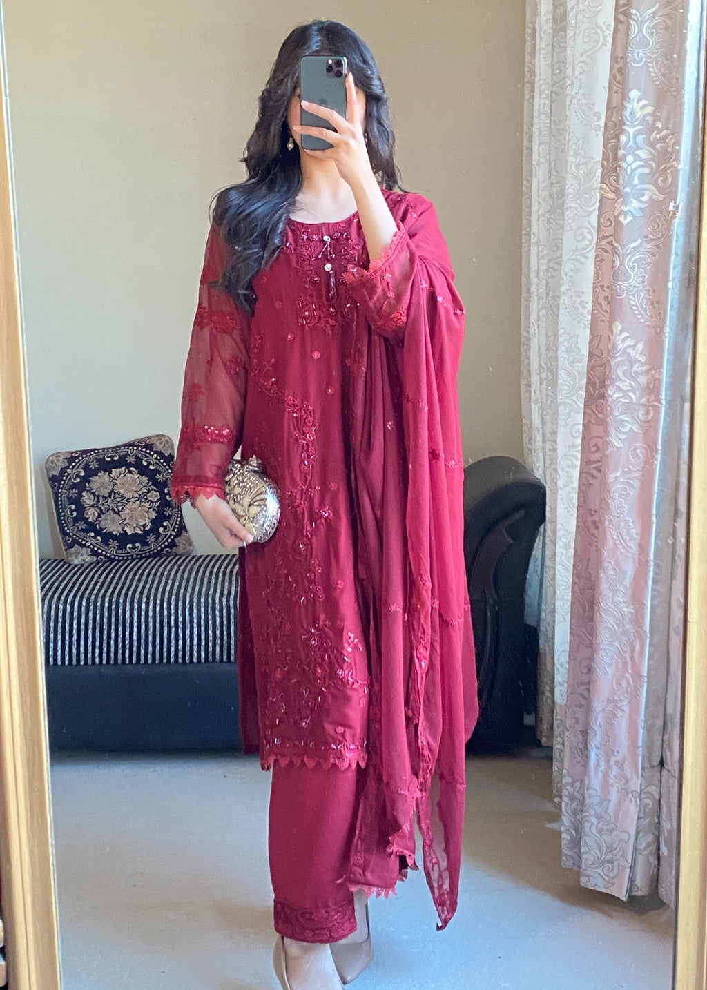 Four Season Boutique NIMRA CHIFFON MAROON Women 3pcs