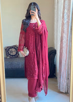 Four Season Boutique NIMRA CHIFFON MAROON Women 3pcs