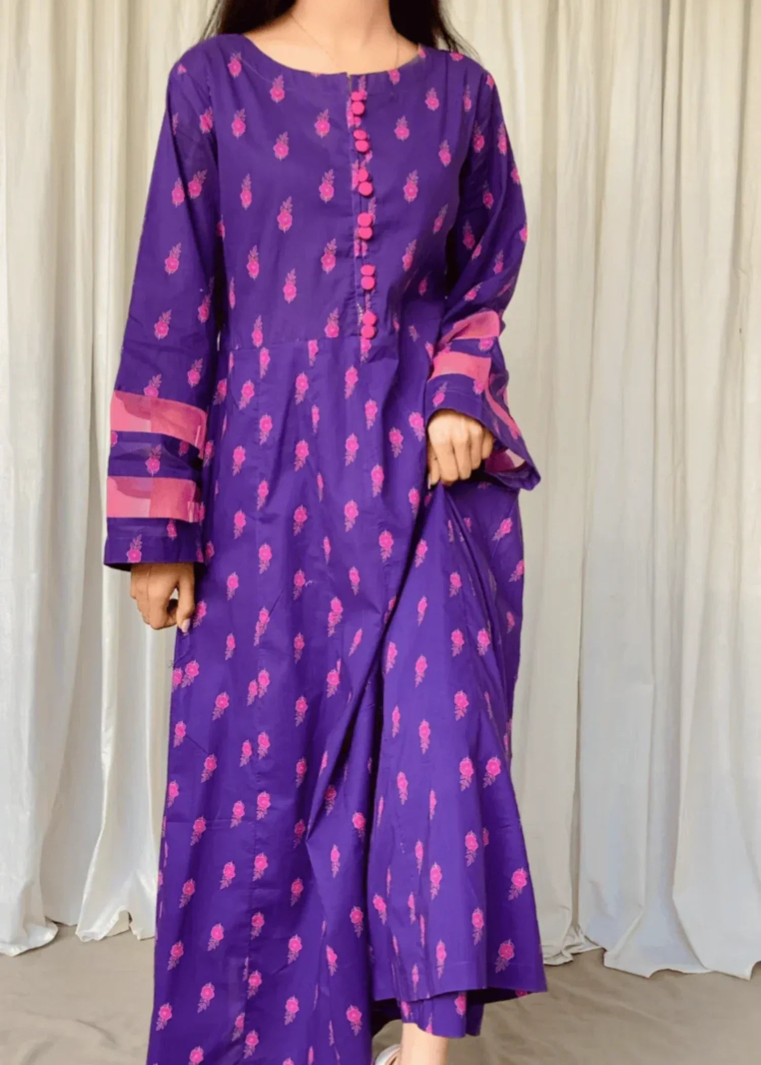Urban Cut Cotton Printed Dress Purple Women 2pcs