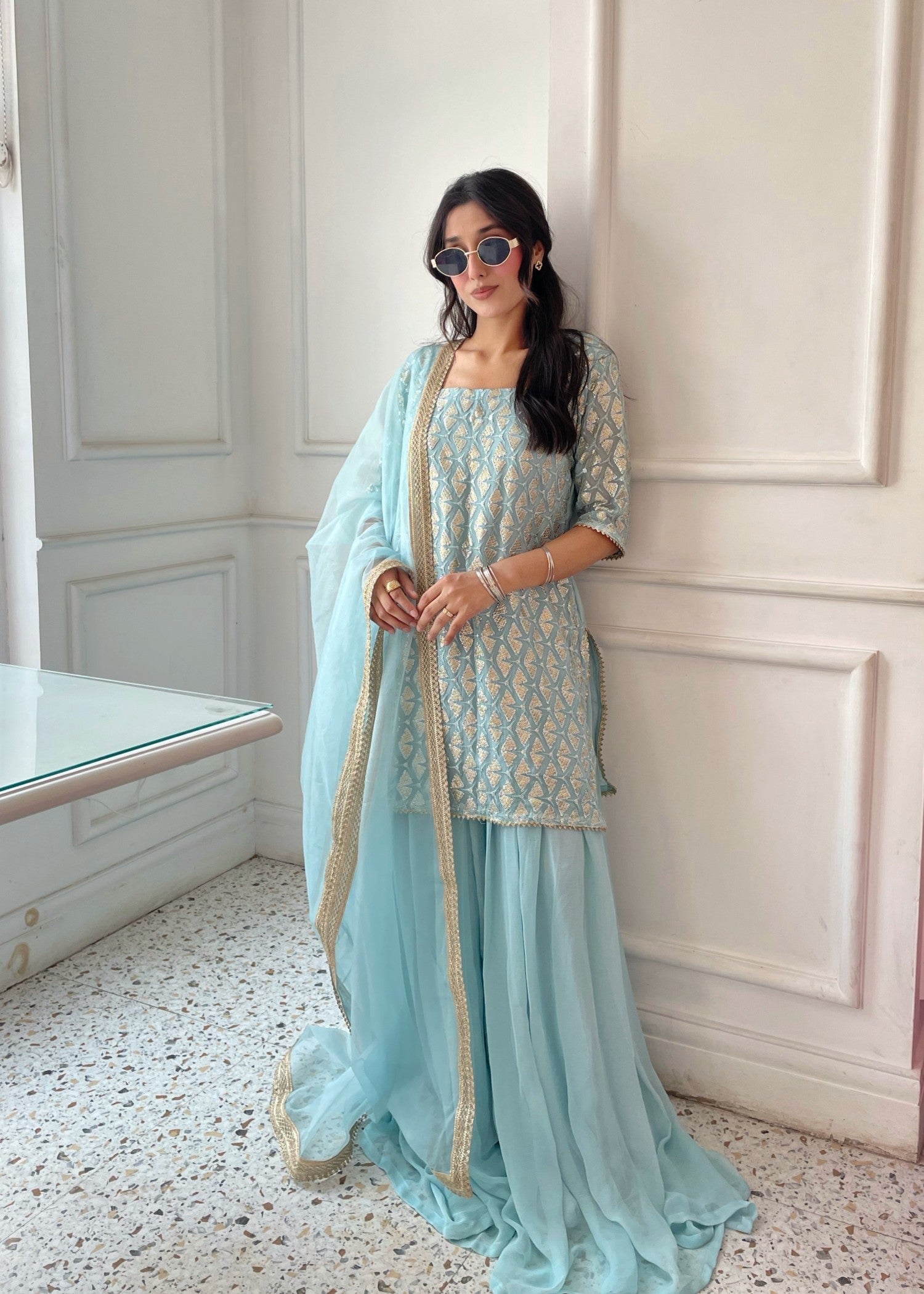 Fashion Trends 4 U Chamak Sky blue Women 3pcs