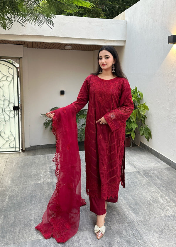 Suits By Sadia HANIYA RED LAWN Women 3pcs