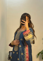 Suits By Sadia Raw silk teal zinc Women 3pcs