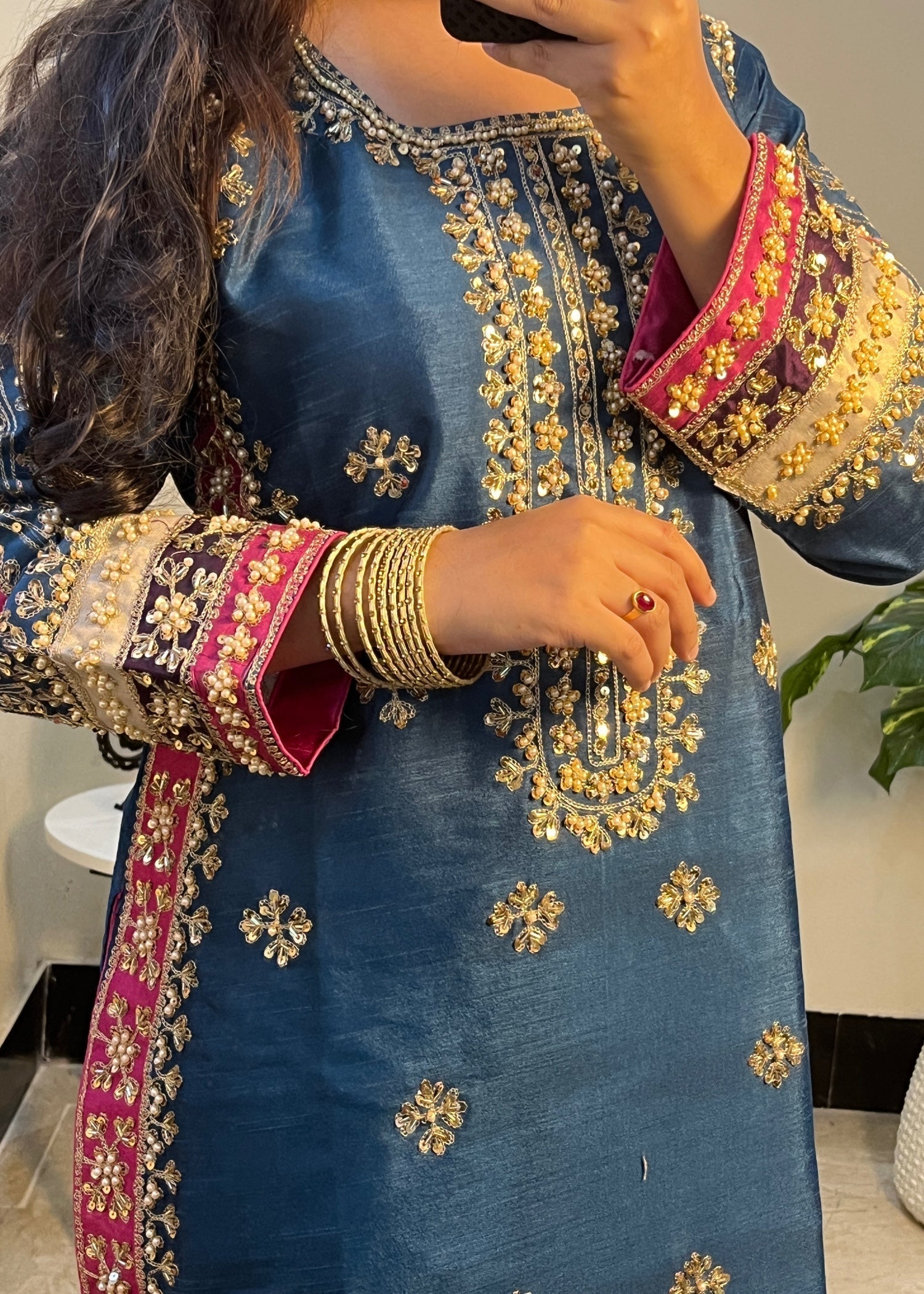 Suits By Sadia Raw silk teal zinc Women 3pcs