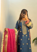 Suits By Sadia Raw silk teal zinc Women 3pcs