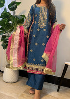 Suits By Sadia Raw silk teal zinc Women 3pcs