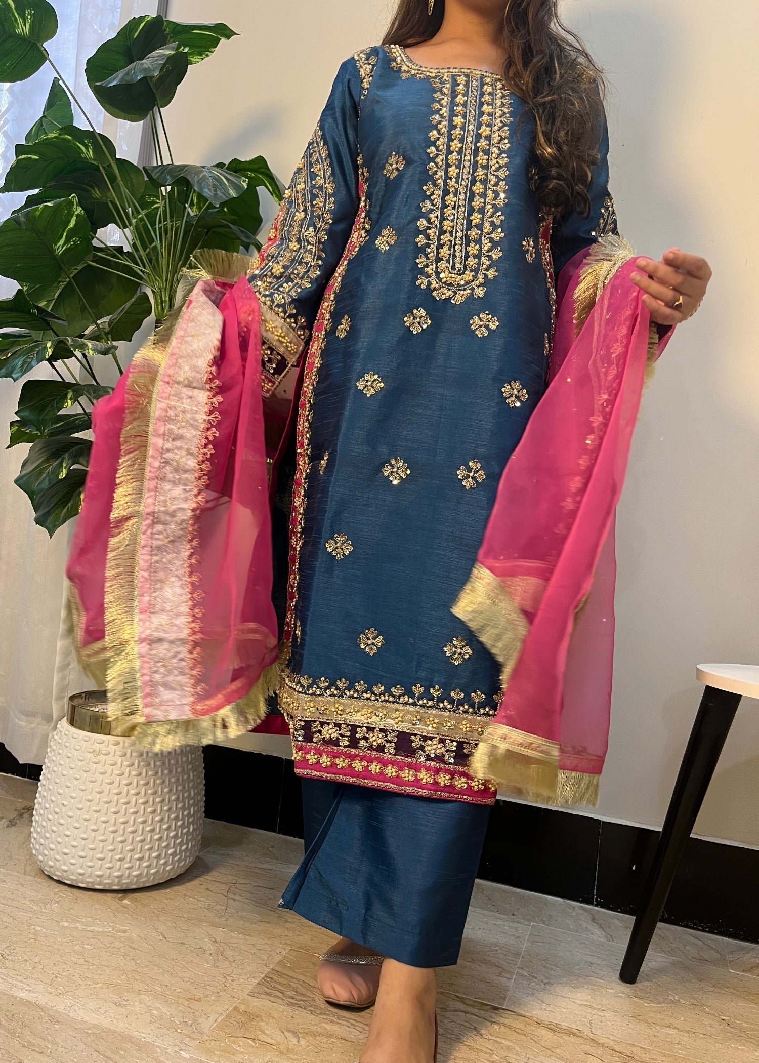 Suits By Sadia Raw silk teal zinc Women 3pcs