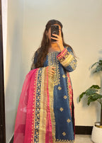 Suits By Sadia Raw silk teal zinc Women 3pcs