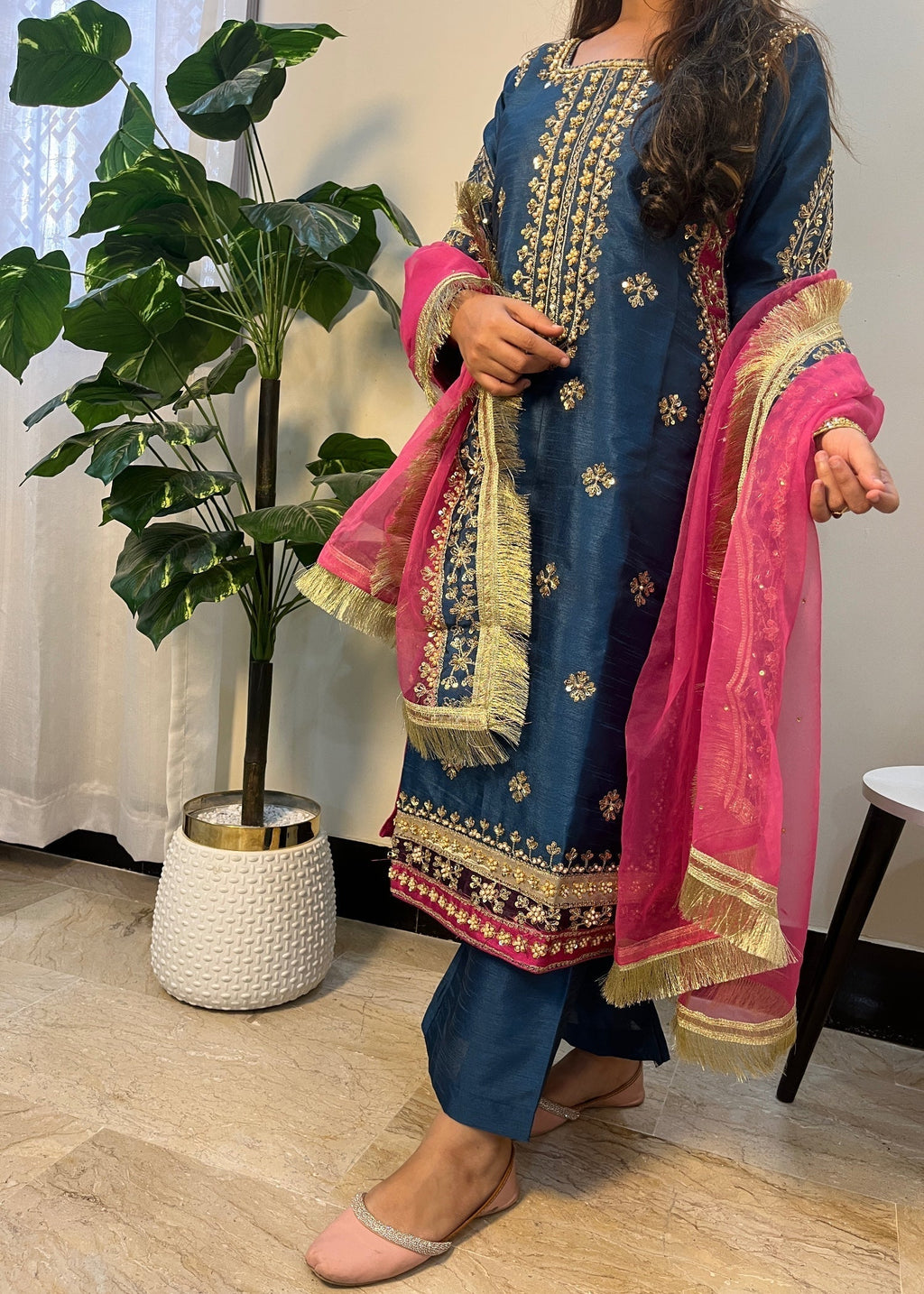 Suits By Sadia Raw silk teal zinc Women 3pcs
