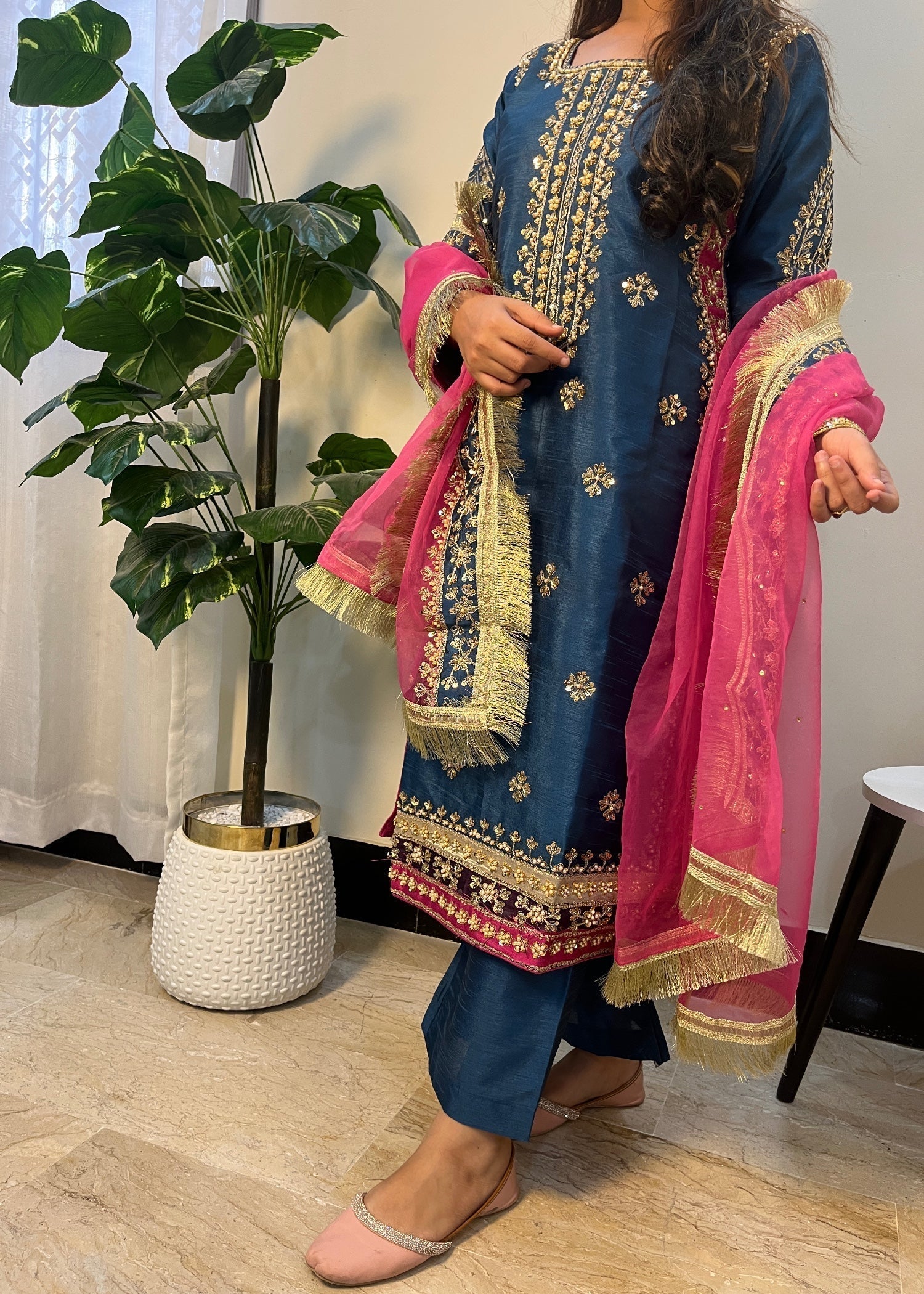Suits By Sadia Raw silk teal zinc Women 3pcs