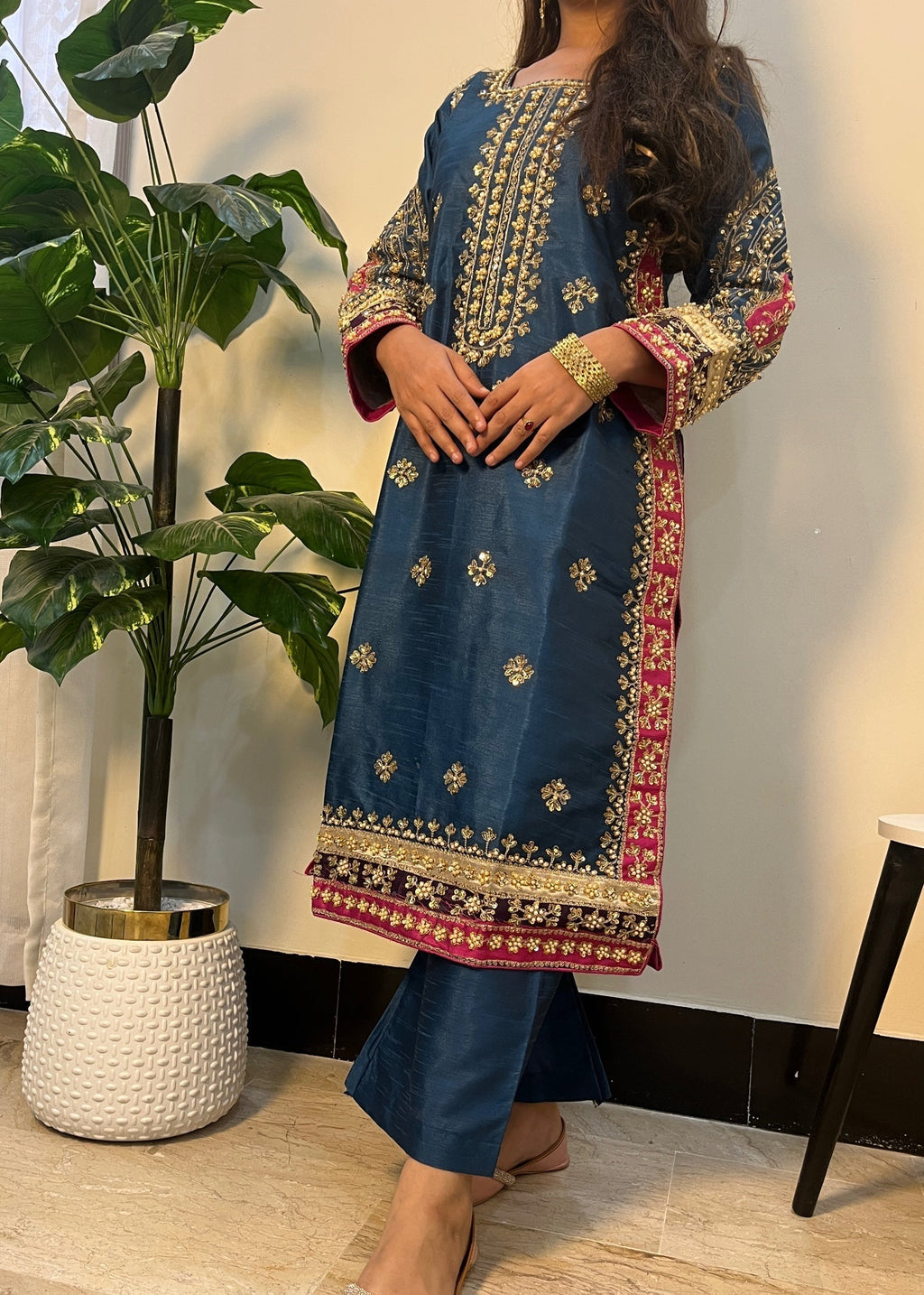 Suits By Sadia Raw silk teal zinc Women 3pcs