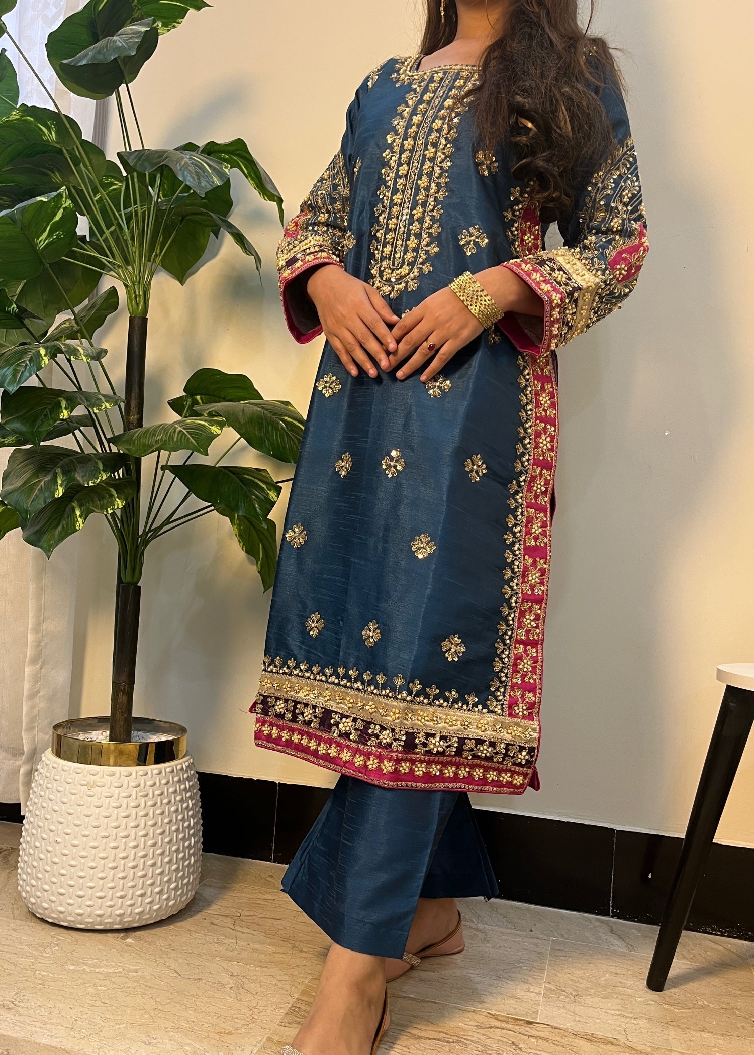 Suits By Sadia Raw silk teal zinc Women 3pcs