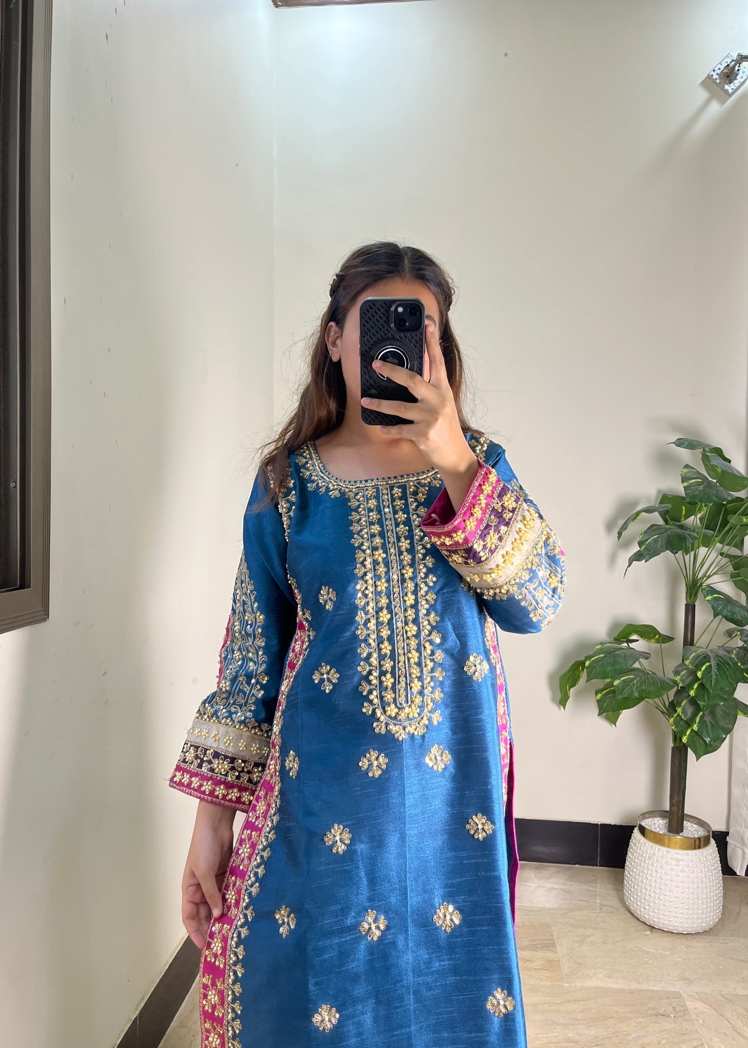 Suits By Sadia Raw silk teal zinc Women 3pcs