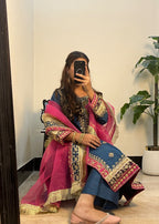 Suits By Sadia Raw silk teal zinc Women 3pcs