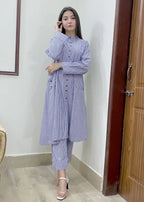 Urban Cut Cotton Yarn Dyed Co Ord Set Lining Women 2pcs