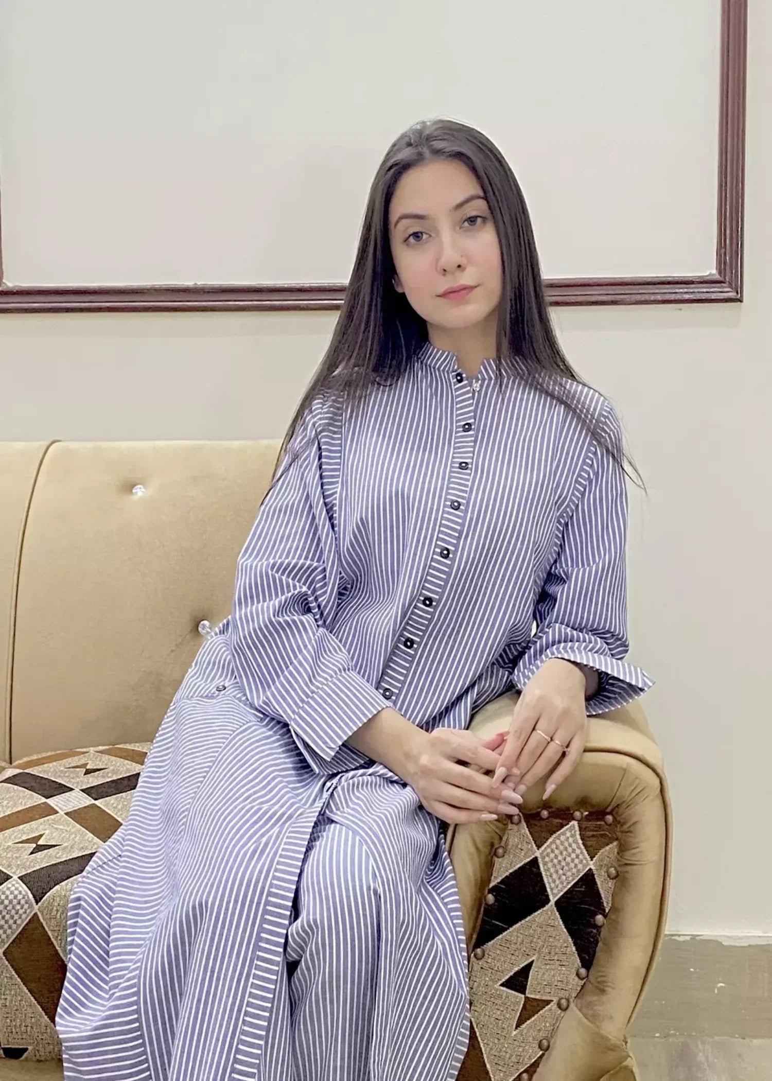 Urban Cut Cotton Yarn Dyed Co Ord Set Lining Women 2pcs