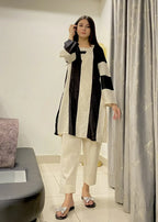 Urban Cut Cream + Black Stitched Shirt 100% Cotton Women 2pcs