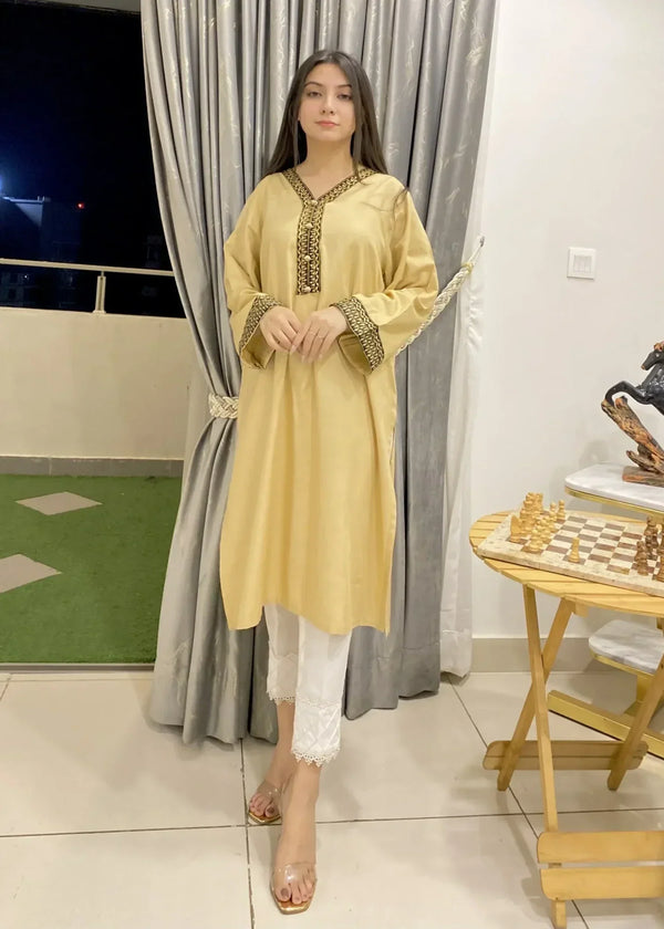 Urban Cut Sleek & Unique Design Cotton Embroidered Kurta Women 1pcs