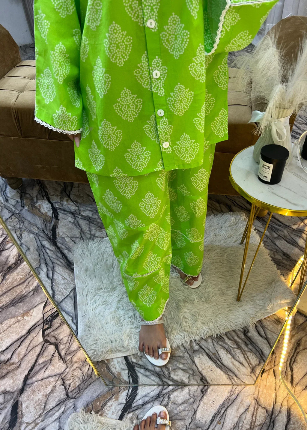 Urban Cut Lawn Printed Co Ord Set Light Green Women 2pcs