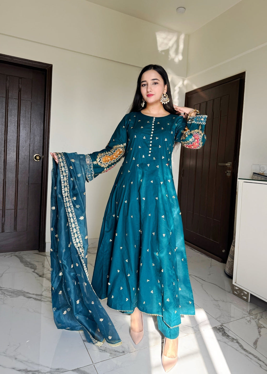 Suits By Sadia Teal raw silk Women 3pcs