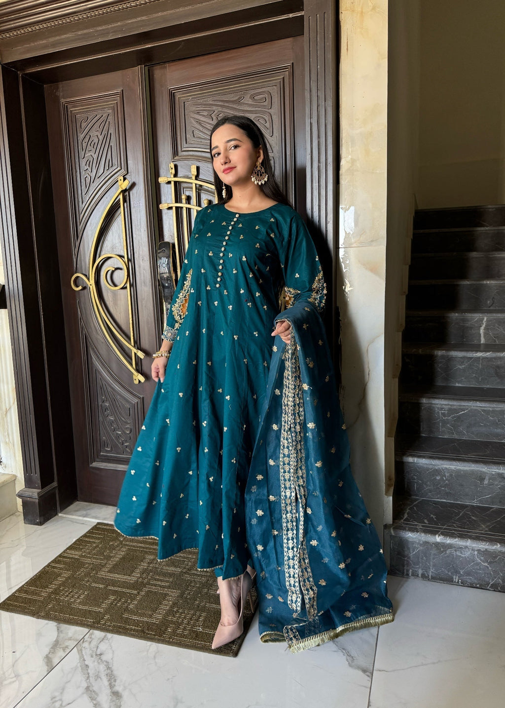 Suits By Sadia Teal raw silk Women 3pcs