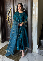 Suits By Sadia Teal raw silk Women 3pcs
