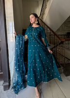 Suits By Sadia Teal raw silk Women 3pcs