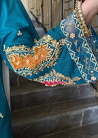 Suits By Sadia Teal raw silk Women 3pcs