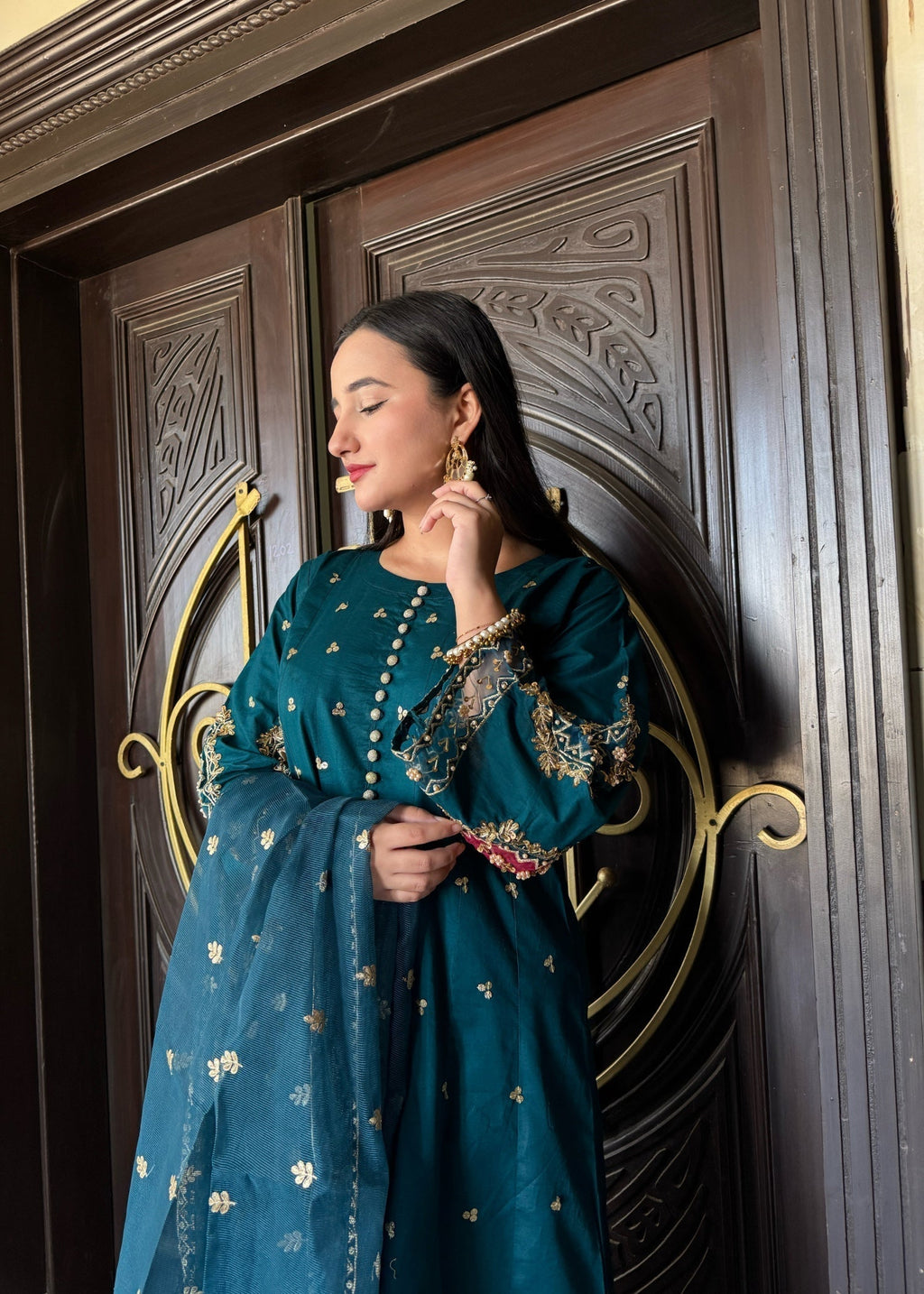 Suits By Sadia Teal raw silk Women 3pcs