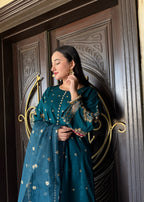 Suits By Sadia Teal raw silk Women 3pcs