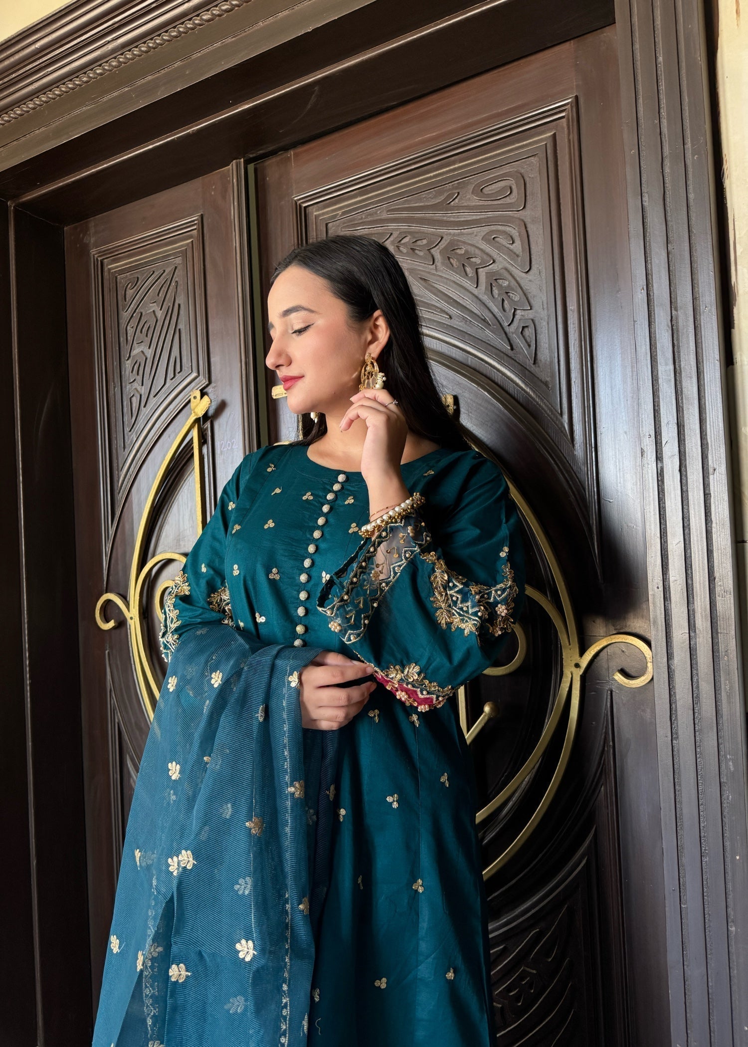 Suits By Sadia Teal raw silk Women 3pcs