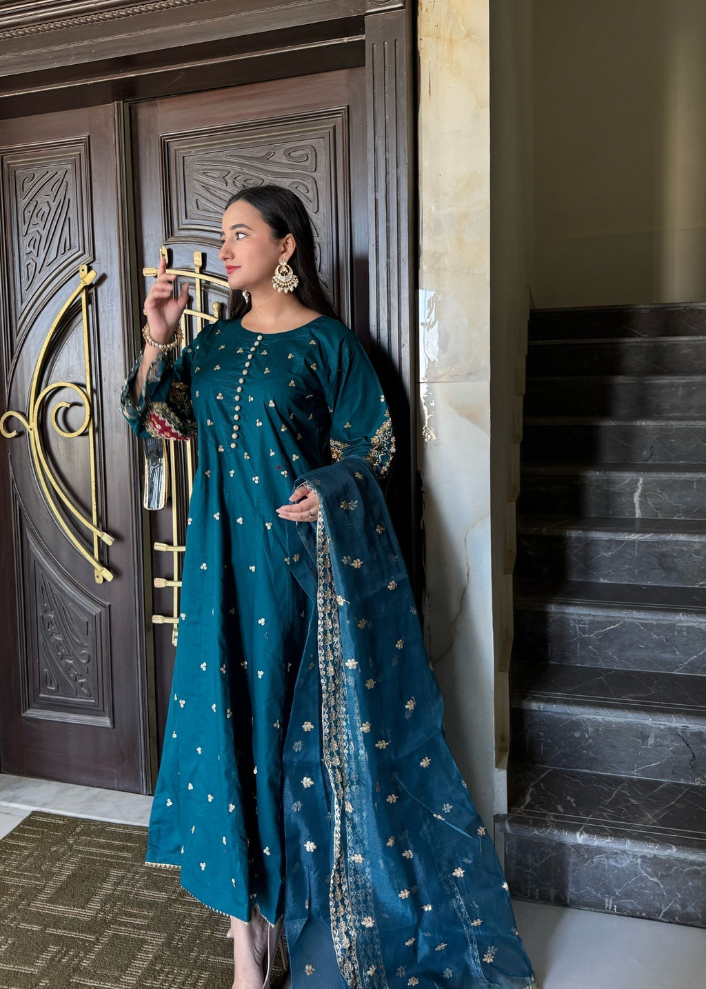 Suits By Sadia Teal raw silk Women 3pcs