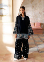The Turkish Wear Black Embroidered Farshi Shalwar Suit Women 2pcs