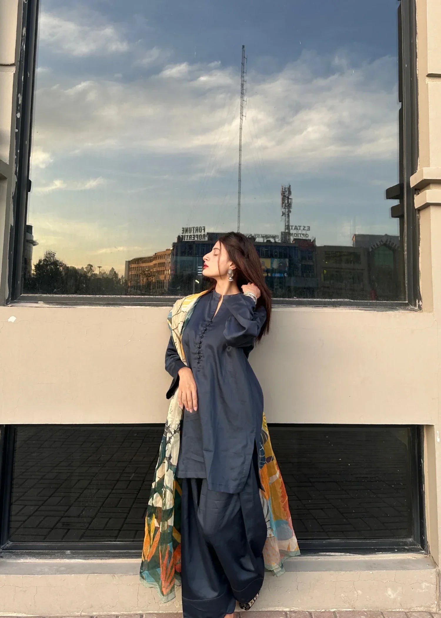 Urban Cut Cotton Satin Co Ord Set with Farshi Shalwar Women 2pcs