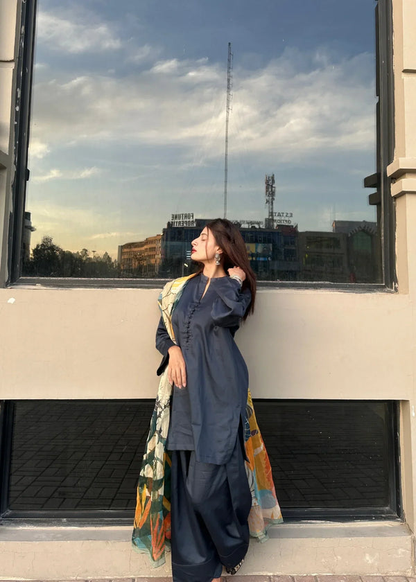 Urban Cut Cotton Satin Co Ord Set with Farshi Shalwar Women 2pcs