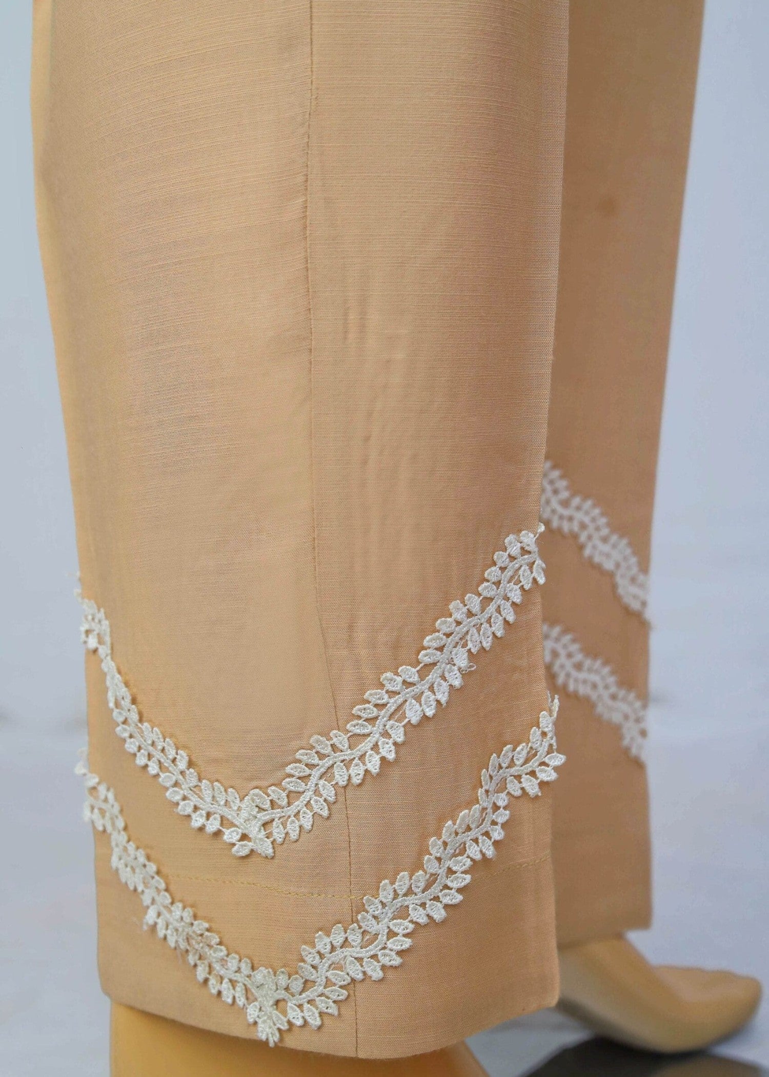 Urban Cut Linen Viscose Fabric Stitched Trouser with Wave Laces beige Women 1pcs