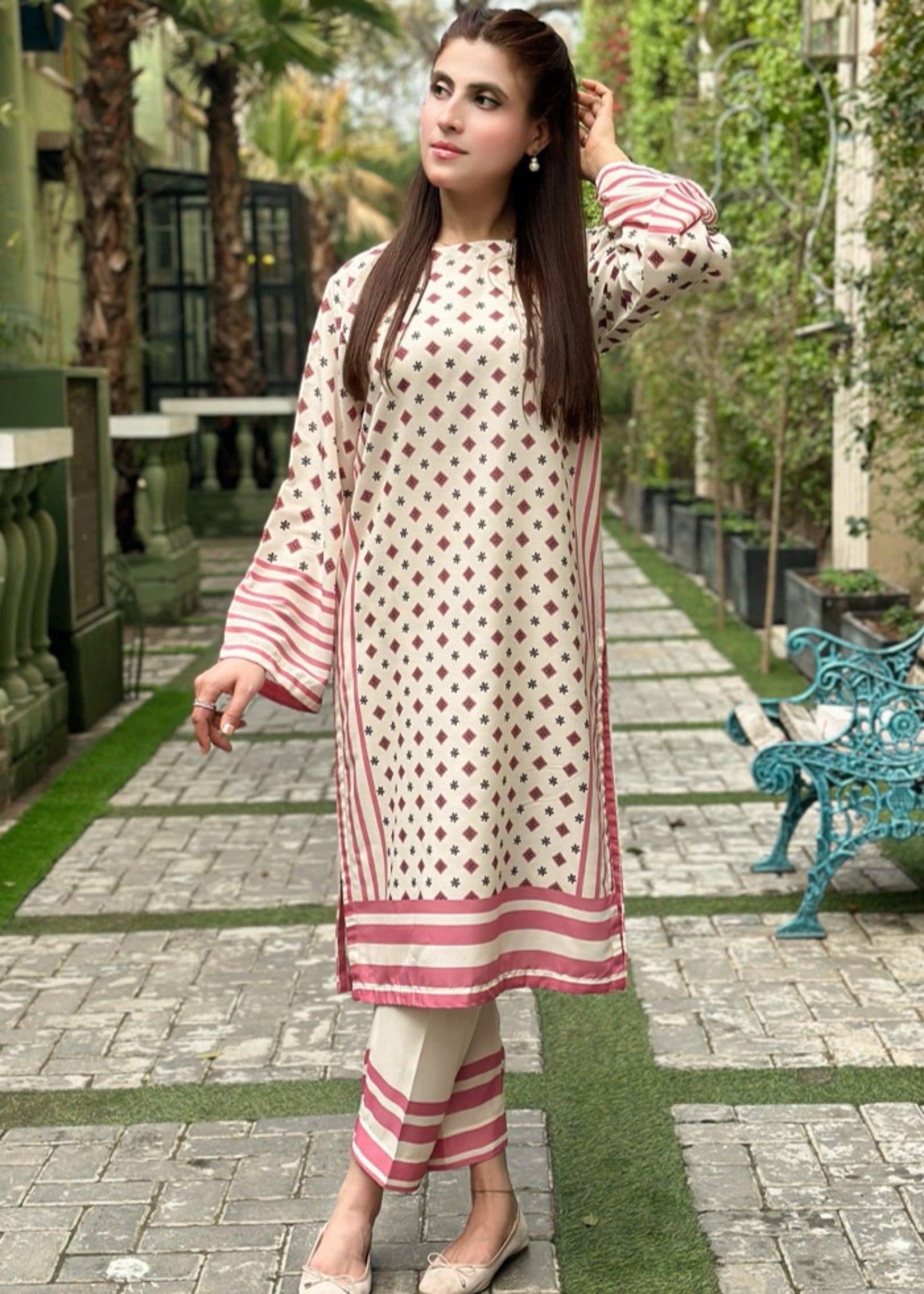 By-East Lawn Suit Printed (Pink) Women 2pcs