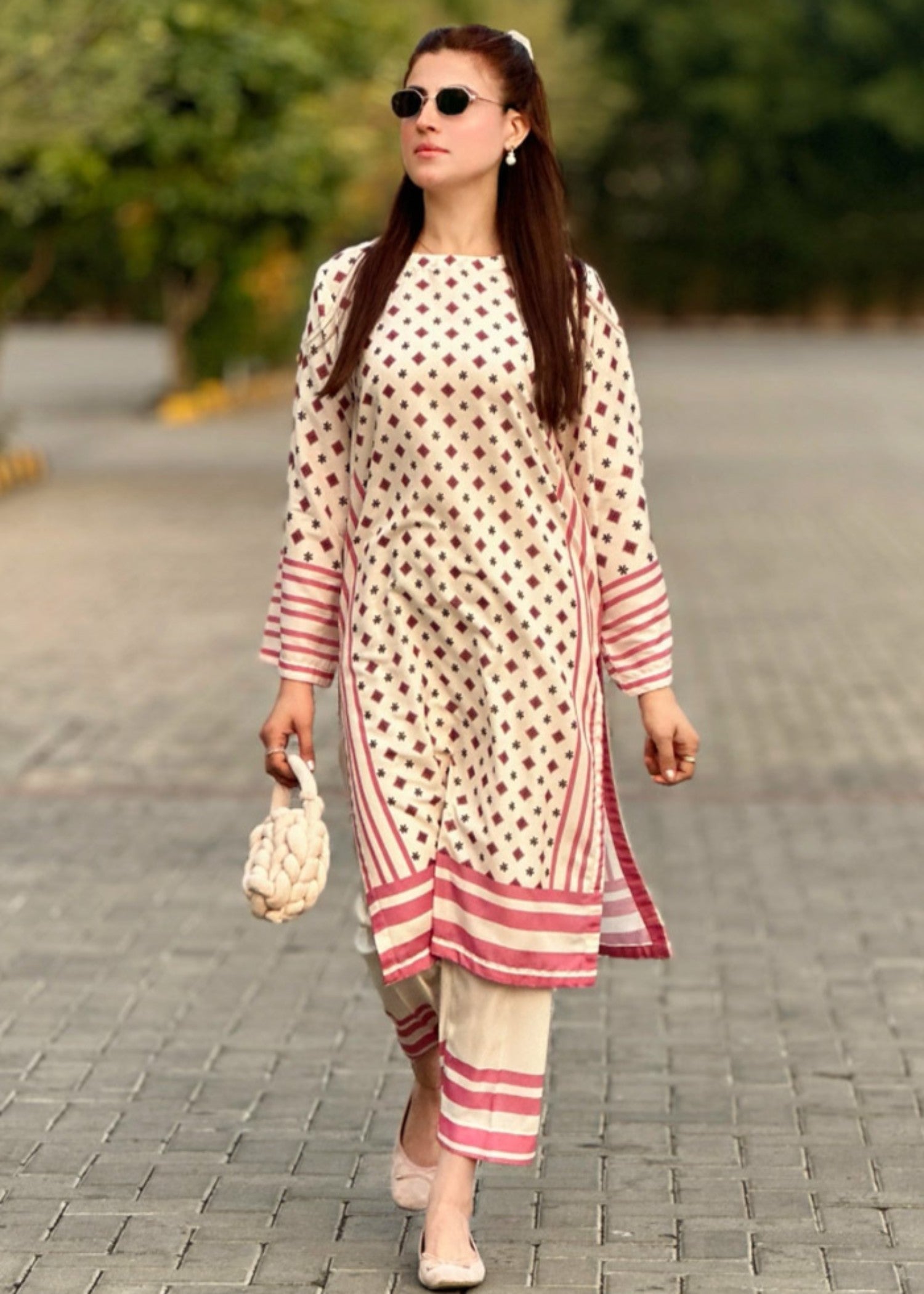 By-East Lawn Suit Printed (Pink) Women 2pcs
