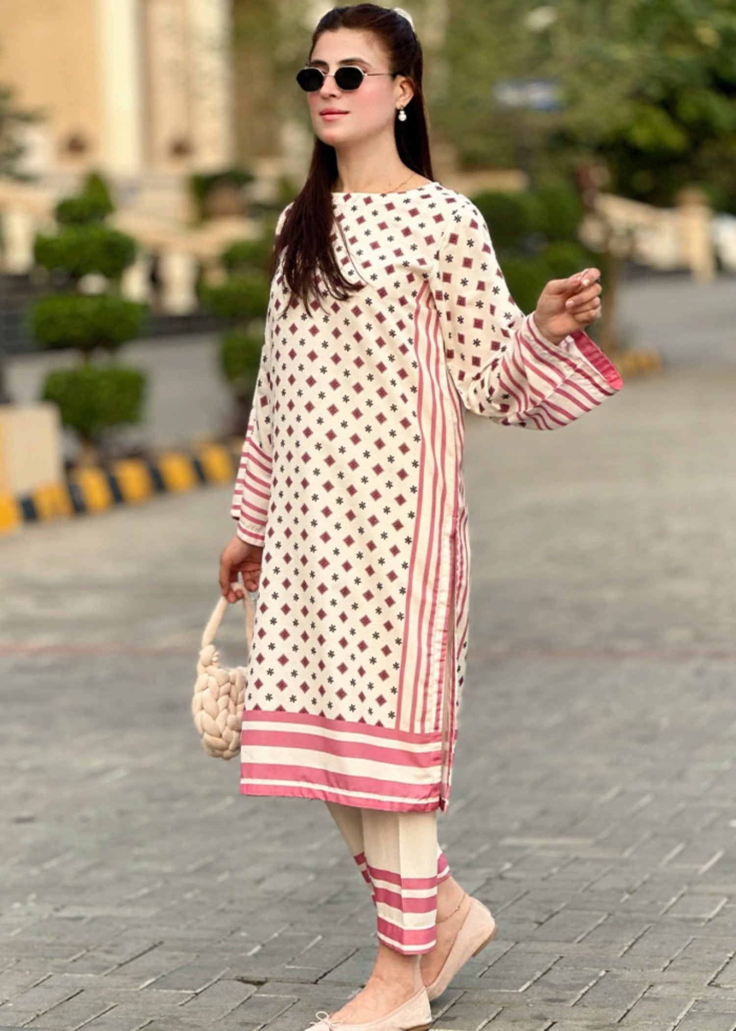 By-East Lawn Suit Printed (Pink) Women 2pcs