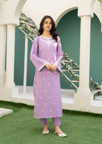 Sajfi Closet Lilac Girl Embroidered Stitched Suit for Women Women 2pcs