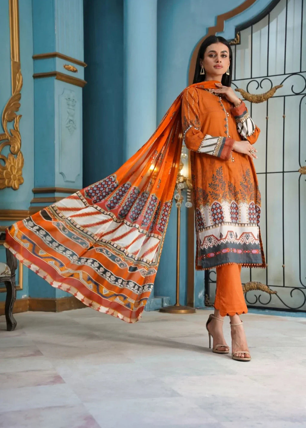 Mehryam Collection Elegant Orange Lawn Suit Women 3pcs