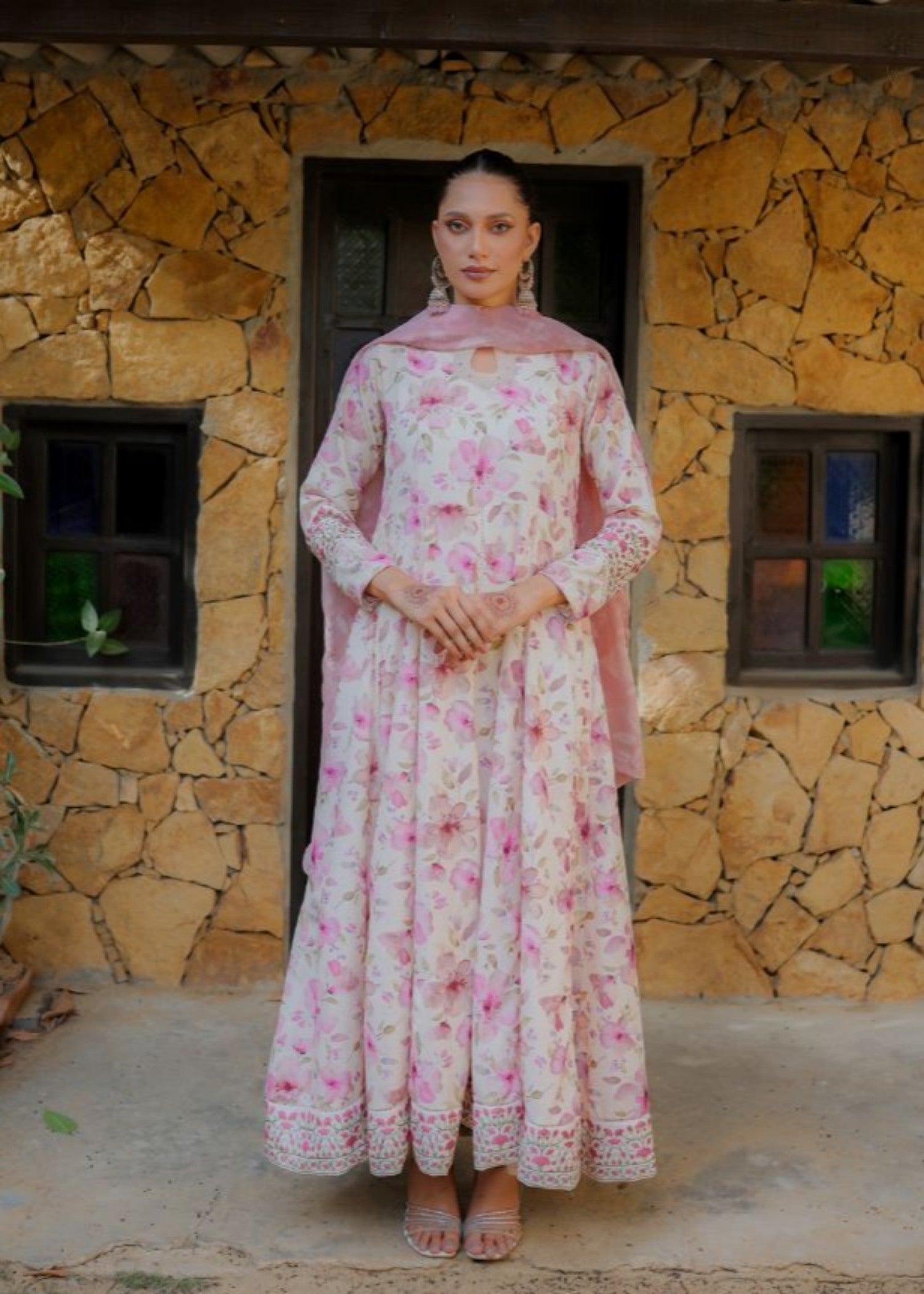 The Affordable Designer Cream blush frock Women 2pcs