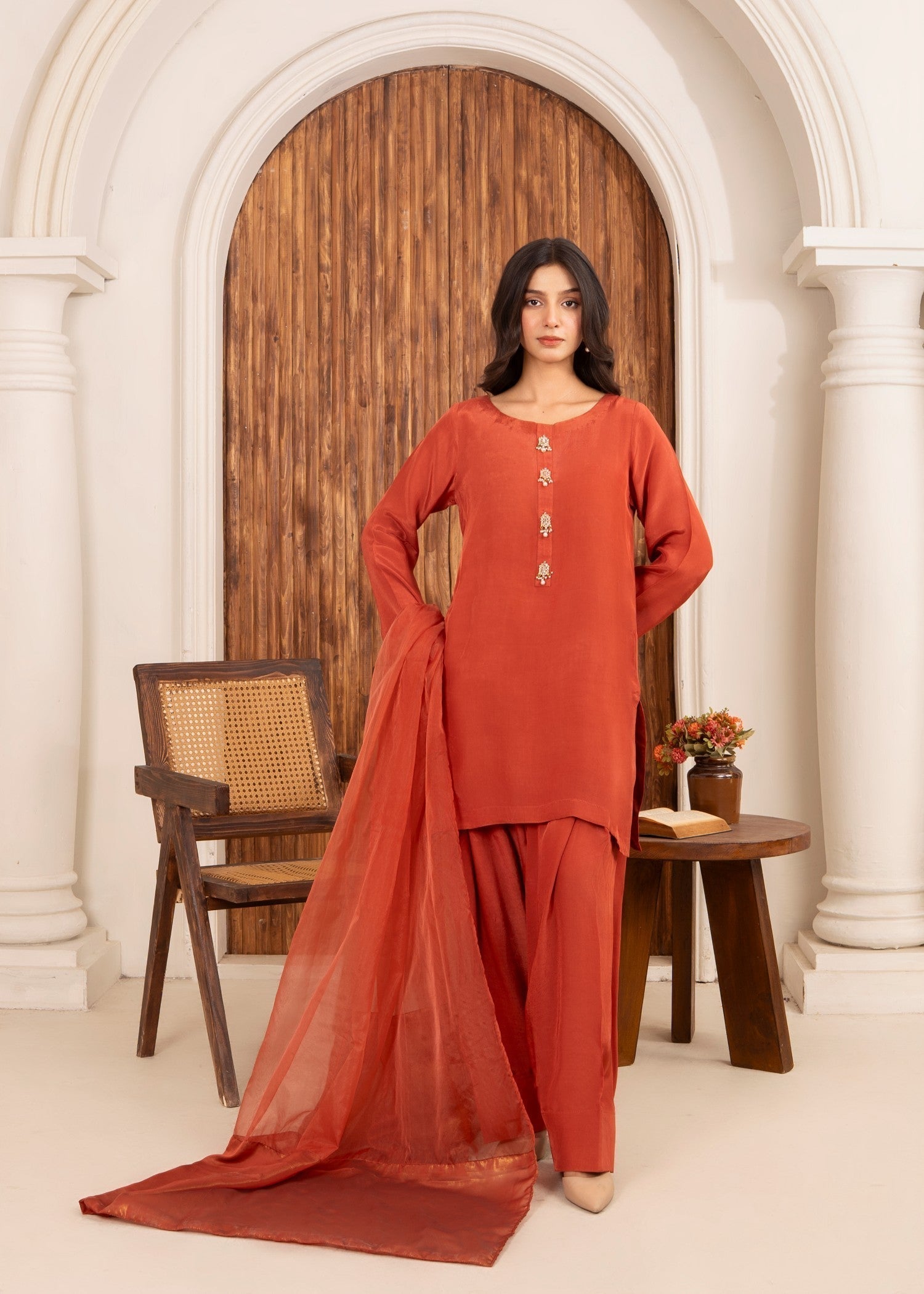 Ray Online Store Rust Kundan Farshi Shalwar Set Women 3pcs