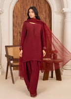 Ray Online Store Maroon Mukesh Sequin Farshi Shalwar Set Women 3pcs