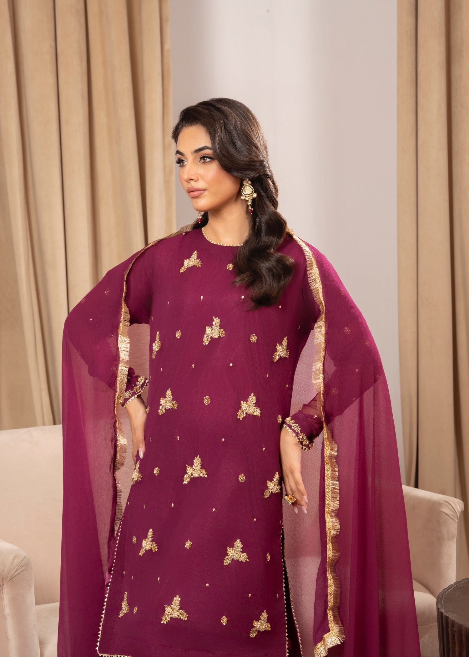 Maira Fashion Raspberry Sharara 44 Women 4pcs