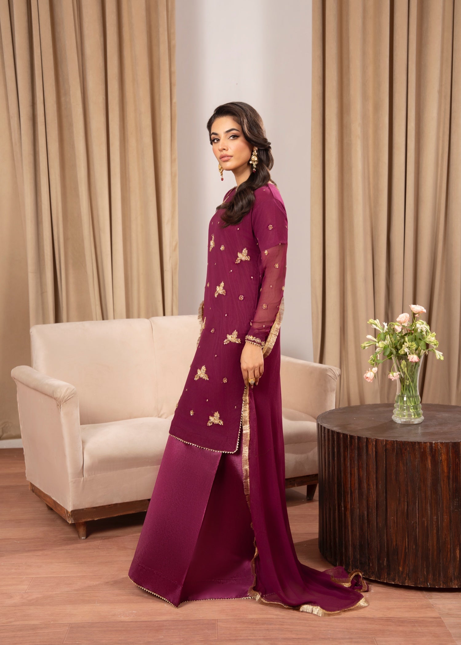 Maira Fashion Raspberry Sharara 44 Women 4pcs