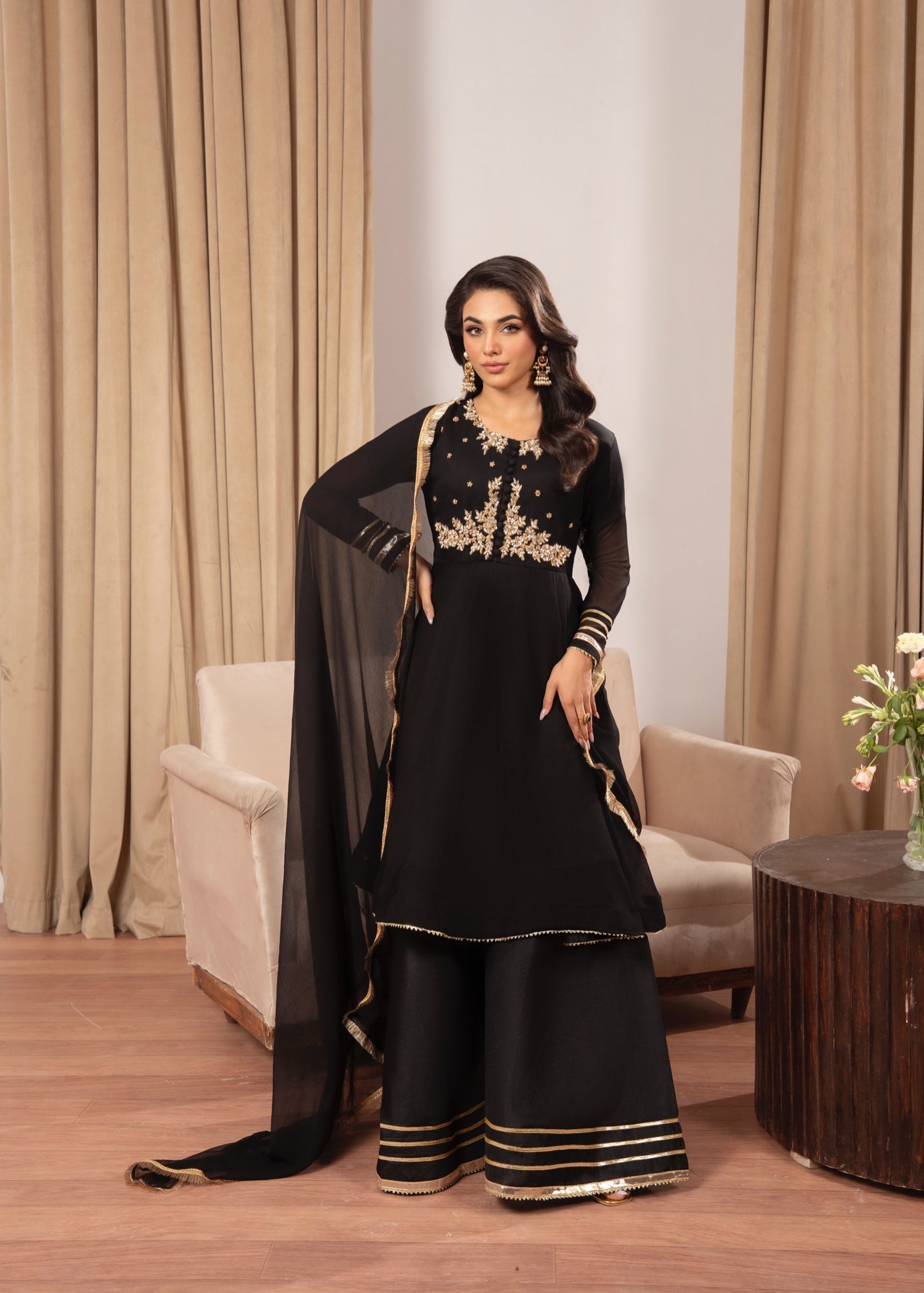 Maira Fashion Black Sharara 42 Women 4pcs